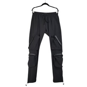 Decibel Mens Cargo Pant Size Large Black Zip Multi Pocket Performance Streetwear